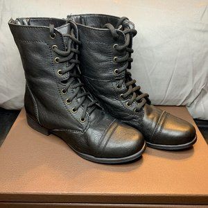 Steve Madden Troopa Combat Boots Womens 6.5 Black Leather Cap Toe Lace Up Zip